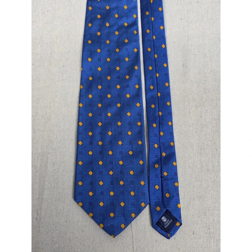 Nordstrom Mens Blue Italian Silk Tie Gold‎ Geometric Basketweave Dot Pattern